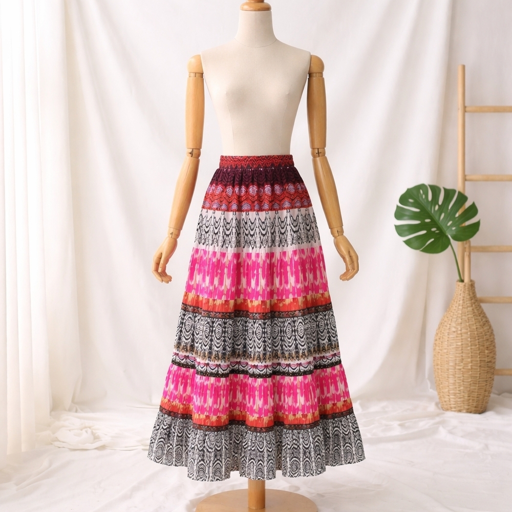 Boho Pink and Purple Maxi Skirt By Valerie Stevens Size Medium - Picture 3 of 10